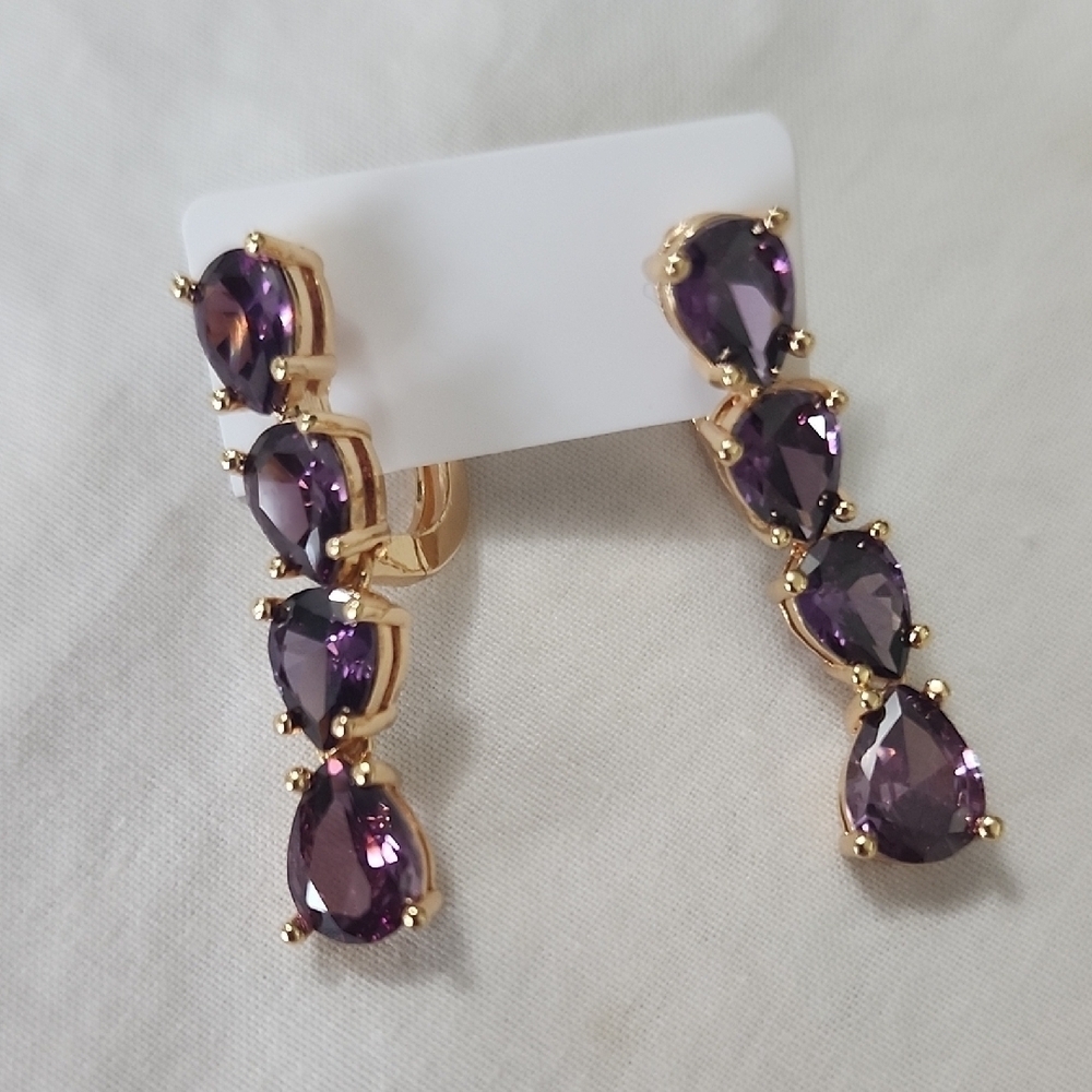 Purple and Gold Drop Earrings - Picture 4 of 4